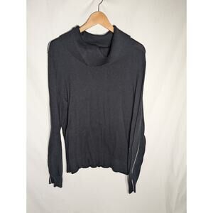 Calvin Klein Womens Black Cowl Neck Sweater XL White Stripe Down Sleeve Ckassuc